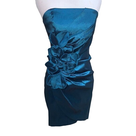 Jessica McClintock Women's Cocktail Dress Vintage 1990's Size 10P Taffeta Teal - Picture 3 of 7